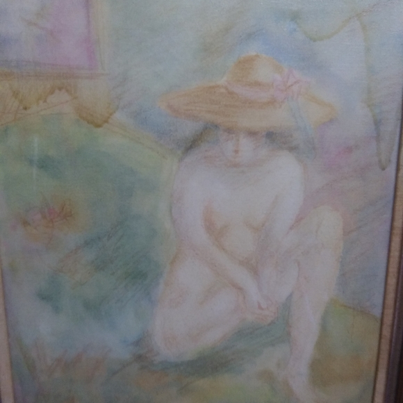 Vtg. Pastel Nude on Canvas